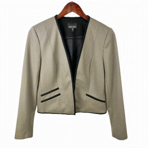 JUDITH and Charles Beige Wool Blend Collarless Short Blazer Jacket Size 8 - Picture 3 of 7